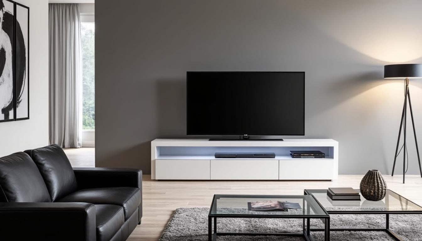 plongez dans l'univers du kikua avec ce meuble tv de 130 cm en blanc brillant. son design contemporain et élégant en fait un véritable bijou pour votre salon, attirant tous les regards et ajoutant une touche moderne à votre intérieur.