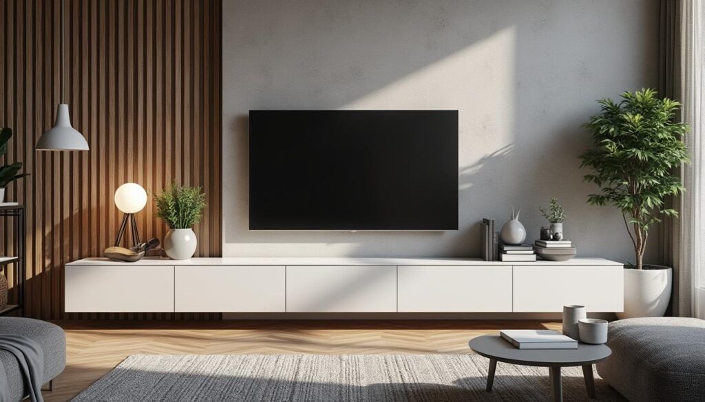 Découvrez le style du Kikua : meuble TV 130 cm blanc brillant qui attire tous les regards