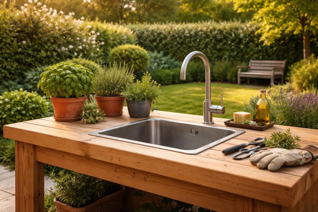 Idée évier extérieur : installez un point d&rsquo;eau pratique pour votre jardin