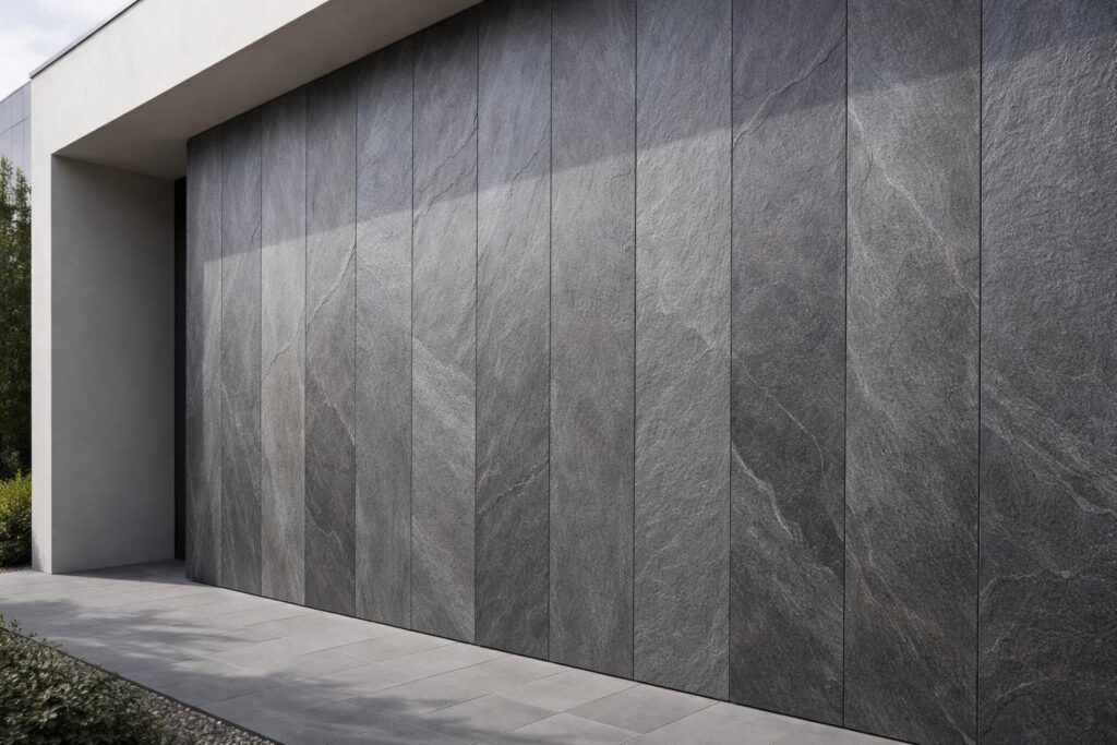 Pose de dalle d&rsquo;ardoise verticale : un mur extérieur moderne et minéral