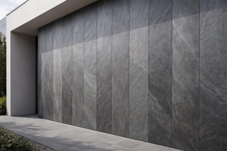 Pose de dalle d&rsquo;ardoise verticale : un mur extérieur moderne et minéral