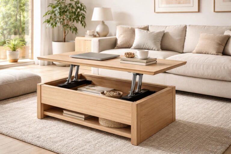 Table basse relevable à piston à gaz : le confort du réglage millimétré