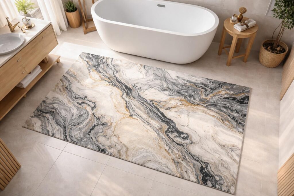 Tapis marbre pour salle de bain : l&rsquo;élégance minérale au bout des pieds