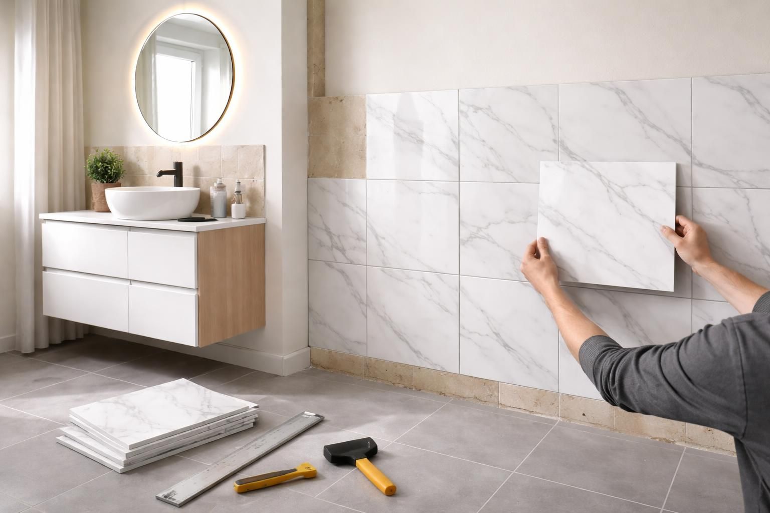 découvrez comment la pose de carrelage adhésif en salle de bain permet une rénovation rapide, simple et étonnante pour transformer votre espace en un clin d'œil.