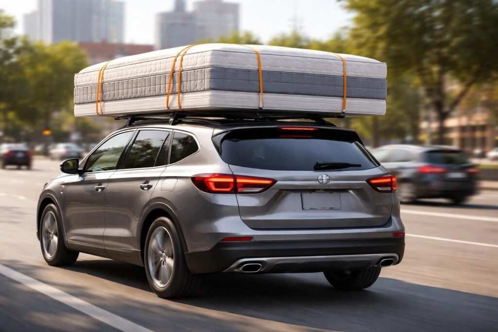 Transport d&rsquo;un sommier et matelas sur une toiture de voiture