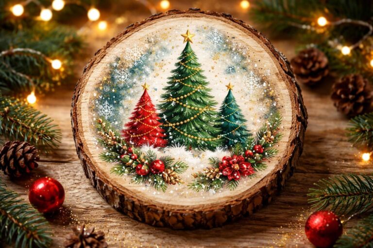 Peinture sur rondin de bois pour Noël : combinez couleurs et styles pour un effet wow