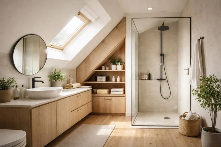 Salle de bain avec toit en pente : astuces pour optimiser l&rsquo;espace mansardé