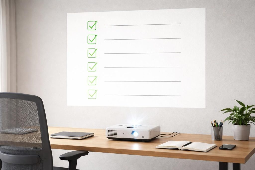 Projeter une checklist de travaux au mur pour le bureau avec un vidéoprojecteur Epson